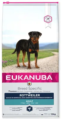 Zdjęcie produktu dla Eukanuba Breed Specific Rottweiler, Dorosły, Rottweiler, Gigant (> 45 kg), Kurczak, 12 kg