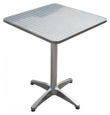 Produktbild von Bistrotisch 70 cm in Silber – Bartisch mit quadratischer, klappbarer 60 x 60 cm Edelstahl Tischplatte – Gartentisch mit Tischbein aus Aluminium