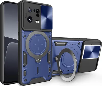 Immagine prodotto di Custodia per Xiaomi 13 Pro custodia resistente a doppio strato con copertura della fotocamera e supporto ad anello blu