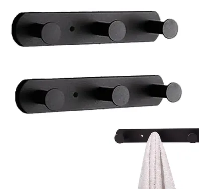 2er-Set Wandhaken schwarz, Aluminium, 3 Haken, 22 cm
