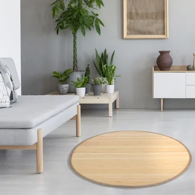Produktbild von Homestyle4u Bambusmatte Natur 90 cm rund Bambusteppich rutschfest Vorleger