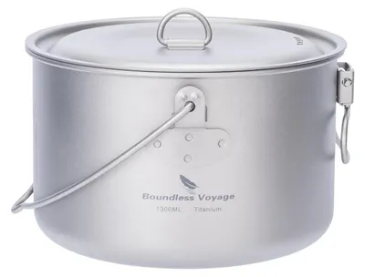 Produktbild von Titantopf mit Deckel 1300ml Klappgriff Camping Wandern Picknick Ultraleicht Tragbar