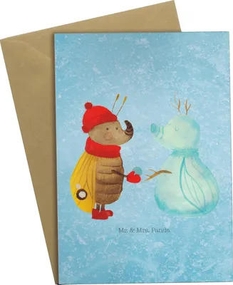 Produktbild von Mr. & Mrs. Panda babykarte Nachtfalter Schneemann - Eisblau - Geschenk, Weihnachten, Klappkarte, Winter, glückwunschkarten, Weihnachtsgruß, osterkarte, weihnachtskarten