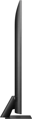 Side view of a modern flat-screen television on its stand.