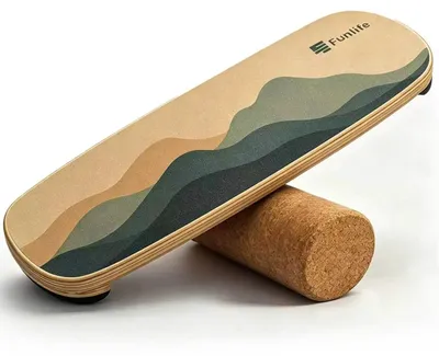 Obrázok produktu pre Balance Board – Tréningová doska na udržanie rovnováhy – Model Alpine – Vyrobená z orechového dreva – S valčekom – Tréning core svalov a panvy – Vhodná na surfovanie, skateboarding a snowboarding – Protišmyková povrchová úprava