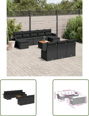 Produktbild von The Living Store 11-tlg. Garten-Sofagarnitur mit Kissen Schwarz Poly Rattan