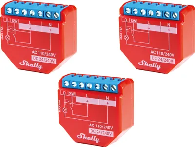 Obrázok produktu pre SHELLY WLAN spínací aktor Plus 1PM, 16 A, Bluetooth, 3 kusy