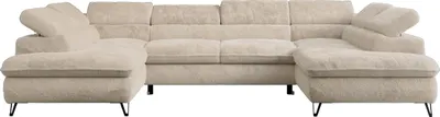 Produktbild von Wohnzimmersofa U-form, Eckcouch, Schlaffunktion und Bettkasten - PETER U - Plüsch - Creme