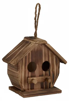 Image de Relaxdays : nichoir décoratif, bois brûlé, à suspendre, pour l'extérieur, dimensions : 28,5 x 19 x 10,5 cm, couleur naturelle