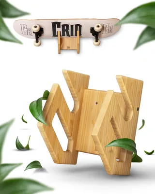 Productafbeelding van Skateboard wandhouder bamboe - Muurbeugel voor skateboard - Longboard en snowboard - Incl. montagekit