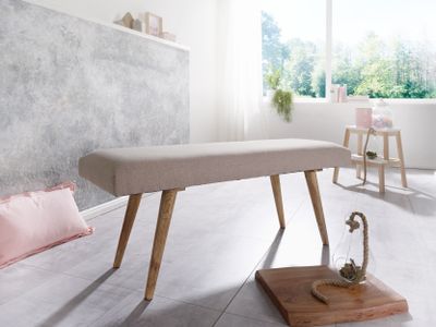 Sitzbank SALIM Stoff / Massivholz Bank Beige 117x51x38 cm im
