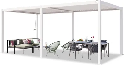 Zdjęcie produktu dla PRIMEYARD Pergola 3x6 m słupy aluminium z dachem z listew stalowych białe zadaszenie tarasu