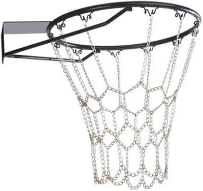 Imagen del producto de Red de baloncesto con eslabones de acero, 12 anillos de sujeción, de dos colores, para uso en jardines y deportes