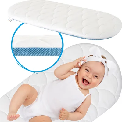 Produktbild von HOBBYKIDS CAMINAR Weiß und Blau Hypoallergene Matratze für den Kinderwagen Stubenwagen Matratze Beistellbett Babymatratze 75x35 cm H2/H3