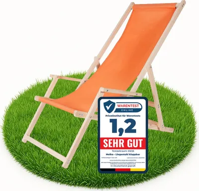 Produktbild von Melko Strandstuhl Armlehnen Holz klappbar Garten Sonnenliege Faltstuhl - Orange