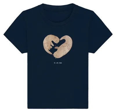 Produktbild von Mr. & Mrs. Panda  T-Shirt Otter Herz 24. - 36. Monat - French Navy - Geschenk, Liebe, Baby Kurzarmshirt, Kinder Top, Babyshirt, Hochzeitstag, Shirt, Organic