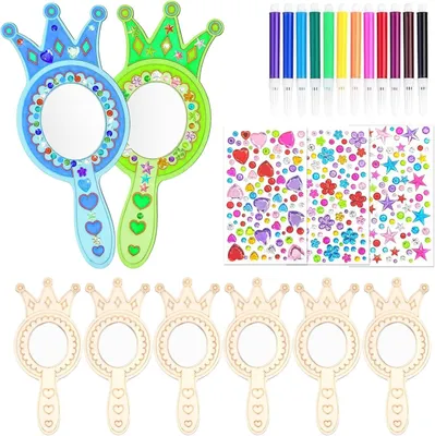 Productafbeelding van Doe-het-zelf houten spiegel, handwerk, prinsessenspiegel om te knutselen, mini prinsessenspiegel voor kinderen, feest