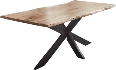Produktbild von Esstisch Baumkante Akazie naturfarben 160 x 85 cm Spider-Gestell schwarz TABEA