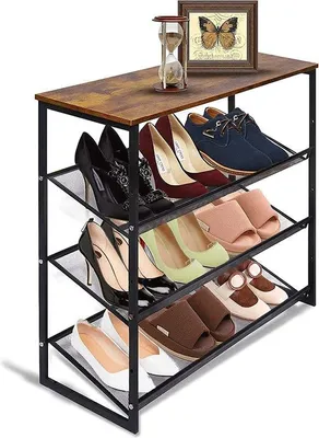 Immagine prodotto di Uniqoos® - Scaffale per scarpe in metallo, a 4 livelli, con ripiani a griglia regolabili, salvaspazio, ideale per ingresso e corridoio, colore nero vintage, dimensioni 75,5 x 30 x 87 cm, capacità: circa 16 paia