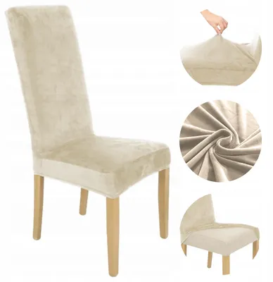 Produktbild von 1 Stück Stuhlhusse Hohe Lehne - Creme - Samt - Universal Stretch Bezug - Stuhlbezug