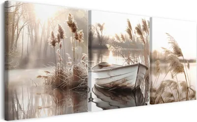 Produktbild von Wandbild Wanddeko Boho auf Leinwand - ökologische Tinte, Wasserfest - 3 Teilig 60x120 cm Leinwandbilder für wohnzimmer, schlafzimmer