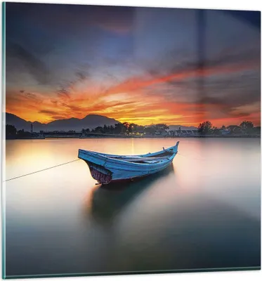 Produktbild von Bilder auf glas - Einteilig - Westen Sonne Boot - 70x70cm - Glasbilder - Wandbilder - Bilder - zum Aufhängen bereit - Wanddekoration aus Glas - Glas Bilder - Wandbild auf Glas - GAC70x70-4791