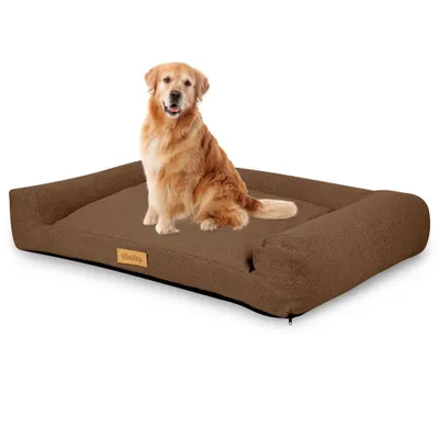 Image de Lit pour chien Dogeste 100x65 cm taille XL en tissu mouton – chocolat