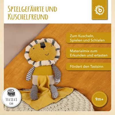 Produktbild von Bieco Kuscheltier Löwe mit Schmusetuch | 30 cm | Löwe Kuscheltier Gehäkelt | Baby Stofftier Löwe zum Kuscheln | Löwen Kuscheltier Baby | Gehäkeltes Kuscheltier für Babys | Baby Kuscheltiere