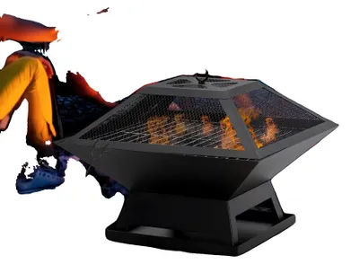 Produktbild von Feuerstelle, langlebige Stahlkonstruktion, inklusive Grillrost, schwarz