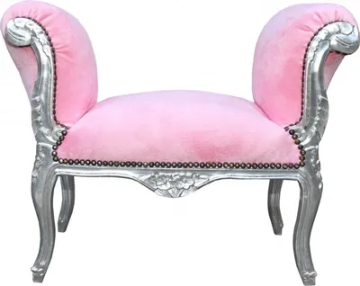 Produktbild von Casa Padrino Barock Schemel Hocker Rosa / Silber - Sitzbank