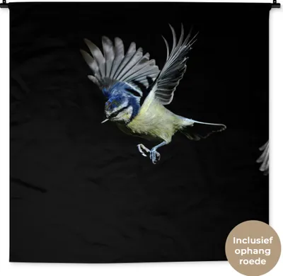 Produktbild von MuchoWow® Wandteppich Wandbehang Vögel - Federn - Schwarz 150x150 cm Tapisserie Dekoration Wandtuch - Wohnaccessoires - Modernes