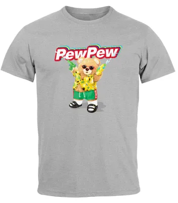 Produktbild von Herren T-Shirt Pew Pew Bär Sommer Printshirt Aufdruck Motiv lustig Fashion Streetstyle Neverless® grau XXL