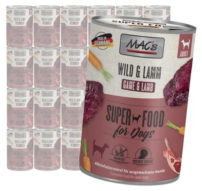 Zdjęcie produktu dla MAC's Dog Bezzbożowa Mokra Karma Dla Psa Z Dziczyzną I Jagnięciną 24x400g