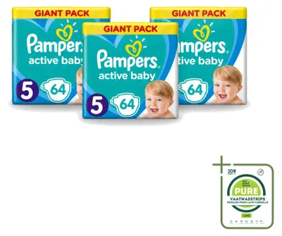 Immagine prodotto di 3 pannolini Pampers Active Baby, taglia 5 (11-16 kg) - confezione grande - 3 pezzi
