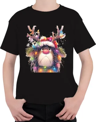 Produktbild von Rudolf Rentier Lichterkette Weihnachten niedlich Cartoon Geschenk Uni Kinder T-Shirt, Schwarz, 128