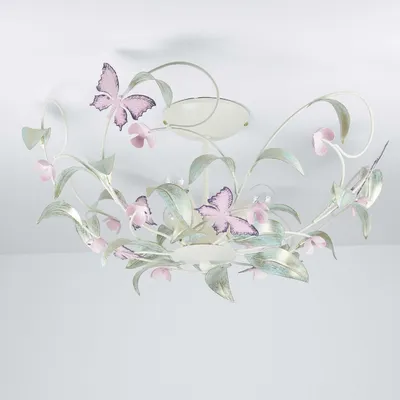 Produktbild von Verspielte Deckenleuchte in Weiß Rosa Floraler Stil 3x E14 bis zu 60 Watt 230V aus Metall, für Küche Esszimmer Lampe Leuchten Beleuchtung