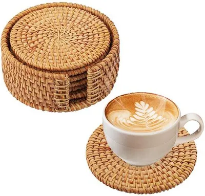 Image de Sous-verres ronds en rotin pour verres et boissons