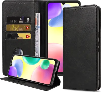 Produktbild von Smartphonica Handytasche geeignet für Xiaomi Redmi 10A Kunstlederhülle mit Magnetverschluss und Kartenhalter Buchhülle mit Klappe - Schwarz