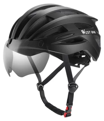 Obrázek produktu pro Cyklistická přilba s magnetickými brýlemi, 24 ventilačních otvorů, pro muže i ženy, velká velikost (62–65 cm), černá, 62–65 cm