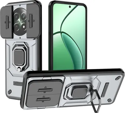 Obrázek produktu pro Pouzdro pro Realme 12 dvouvrstvé pouzdro s posuvnou ochranou kamery a držákem prstenu, stojánek Šedá