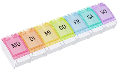 Produktbild von WELLGRO Tablettenbox für 7 Tage - Pillendose - 1 Fach pro Tag - Klappdeckel mit Druckverschluss - Material BPA-freier Kunststoff (PP) - Farbe wählbar
