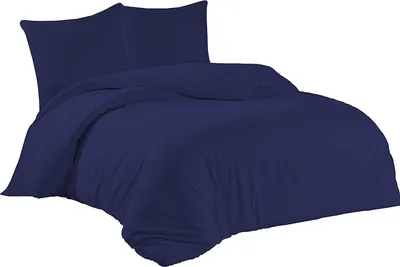 Produktbild von Bettwäsche 200x220 + 2er 80x80 cm Dunkelblau Bettbezug Baumwolle, 3-teilig