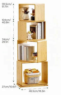 Immagine prodotto di Libreria girevole in bambù, 4 ripiani | Organizer angolare autoportante | Ideale per soggiorno, camera da letto, ufficio domestico