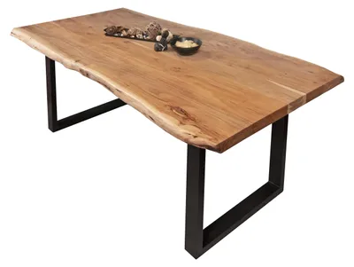 Produktbild von Esstisch Baumkante massiv Akazie Natur 200 x 100 U-Gestell schwarz CALI