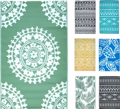 Produktbild von JACK Outdoor Teppiche Terrassenteppich Außenteppich 120x180cm Terrasse Balkon Teppich Garten Außen Lotus Effekt, Farbe:Mandala Grün