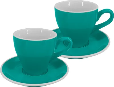Immagine prodotto di Set di 2 pezzi - Tazza da latte con piattino Milano, 220 ml, turchese