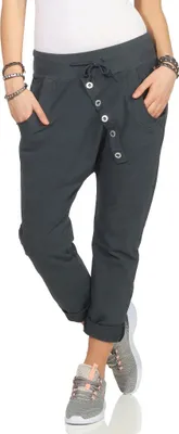 Produktbild von 295 Damen Hose Sweatpants Jogginghose Baumwolle Freizeithose Boyfriend Bagg Sporthose mit Gummibund Dunkelgrau