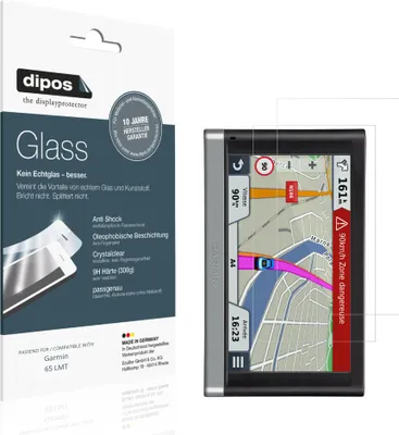 Produktbild von 2x Schutzfolie für Garmin 65 LMT - Anti-Shock 9H Folie dipos Glass Kunststoffglas