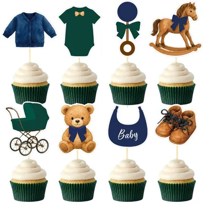 48 Papier-Cupcake-Dekorationen, Baby-Motive, 8 Designs