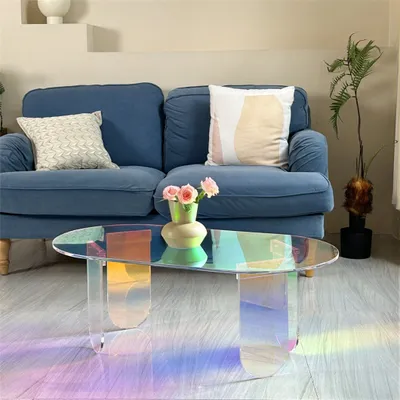 Produktbild von WISFOR stolik boczny akrylowy stolik kawowy do salonu, stolik kawowy z matą PVC, 95 x 50 x 36 cm